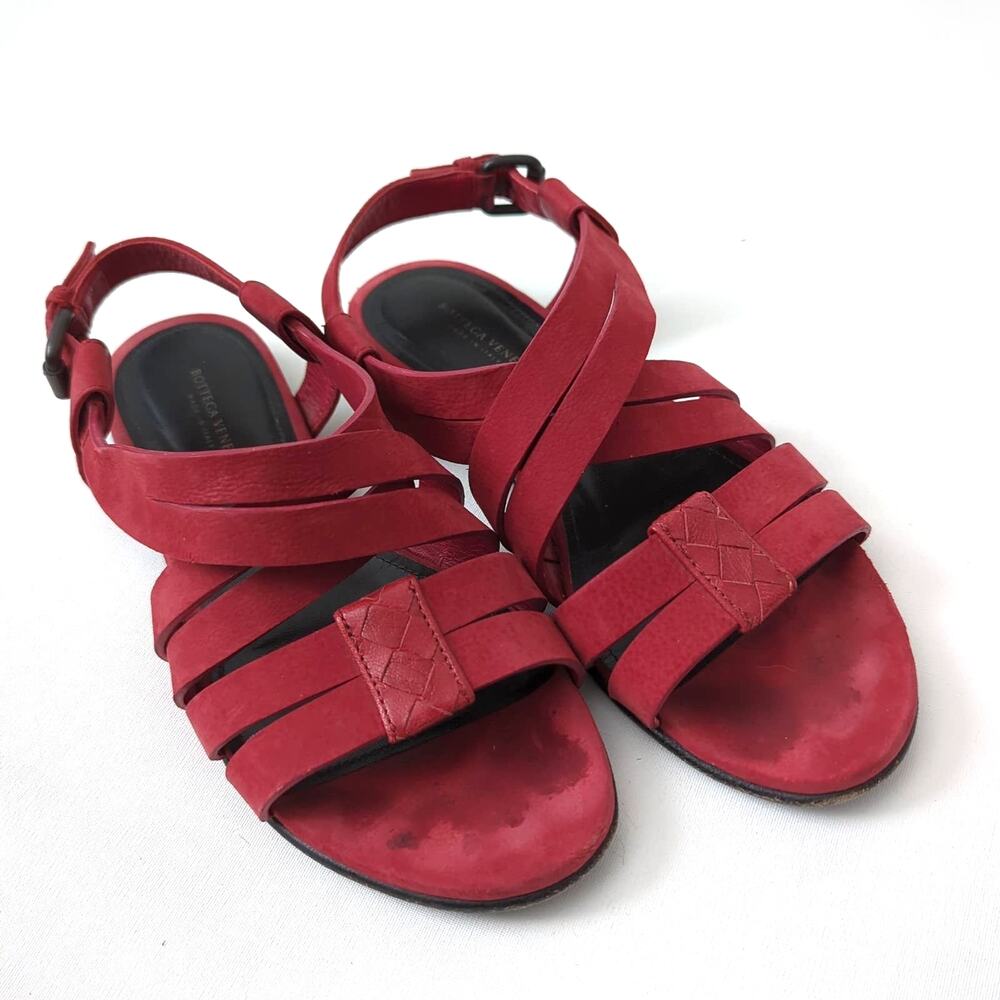 Bottega Veneta Women's Sandals Red Strappy Gladiator Italy Size 36 Suede Leather